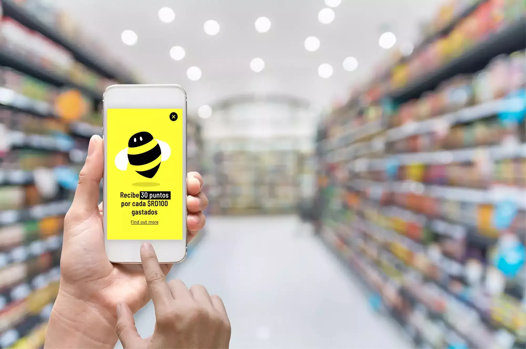 Imagem mostrando um celular com uma p&aacute;gina do Bees mostrando a quantidade de pontos de 30 pontos por gasto